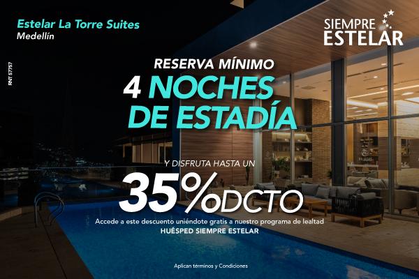 Más noches, más ahorro, más Estelar! ESTELAR La Torre Suites Colombia - Medellín Más noches, más ahorro, más Estelar! ESTELAR La Torre Suites Colombia - Medellín